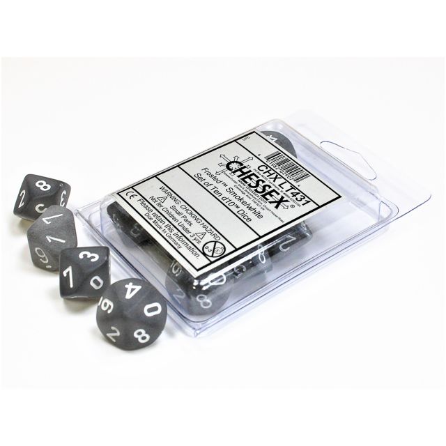 Dadi Frosted Smoke/white Set of Ten d10s