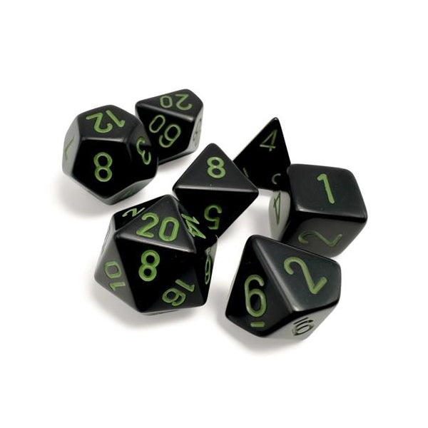 Polyhedral 7-Die Set Opaque Dice (36) - Black/Green