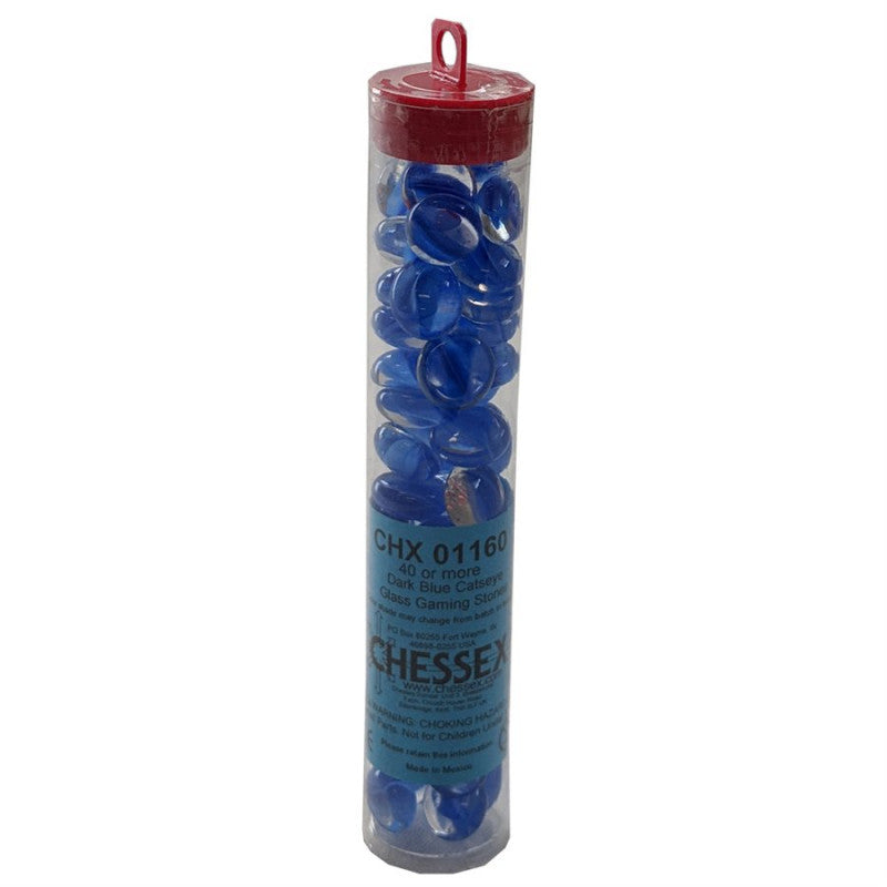Glass Gaming Stones Tube (40+) - Dark Blue Catseye