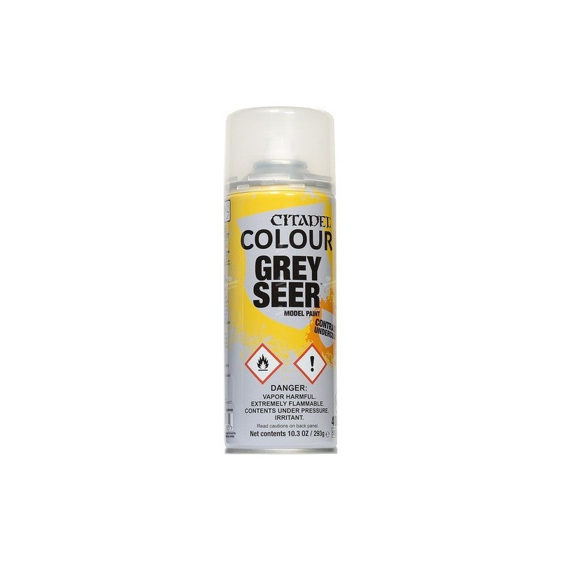 GREY SEER contrast undercoat SPRAY citadel MODEL PAINT bomboletta 400 ML base GRIGIO, GAMES WORKSHOP, nuvolosofumetti,