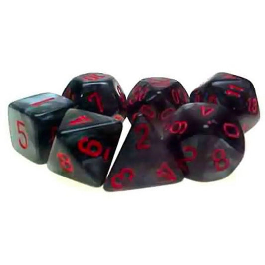 MINI VELVET NERO/ROSSO - SET DI 7 DADI POLIEDRICI