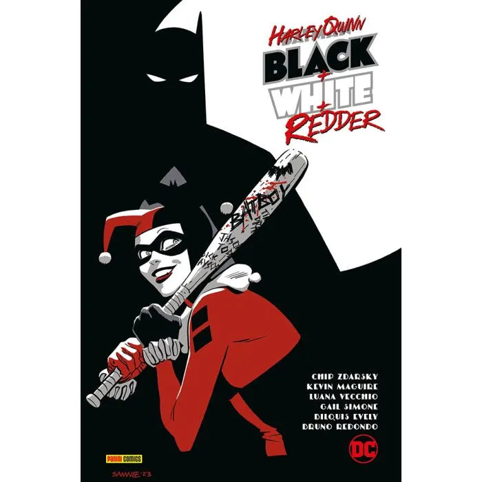 Harley Quinn black + white + redder