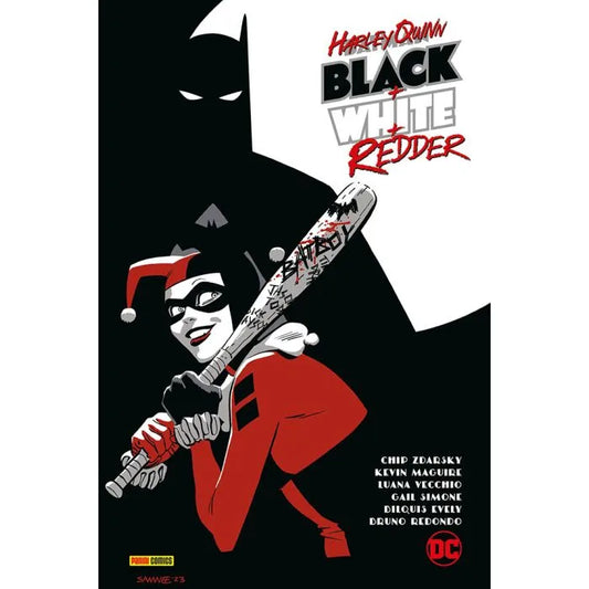 Harley Quinn black + white + redder
