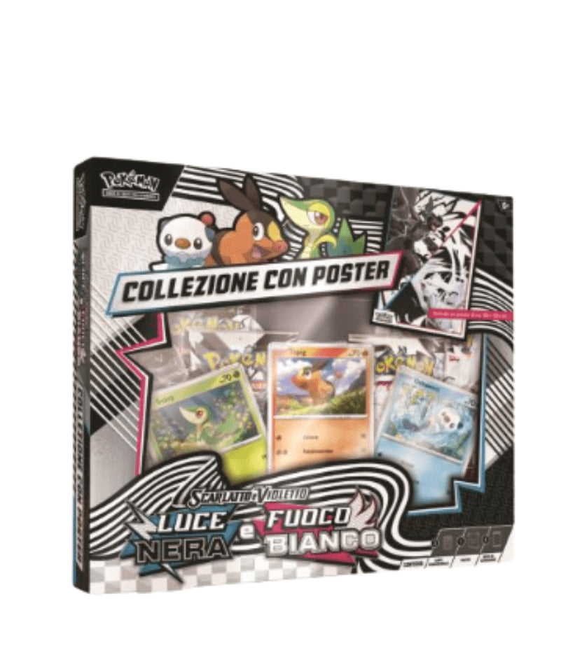 Pokemon Luce Nera e Fuoco Bianco collezione con poster Unima