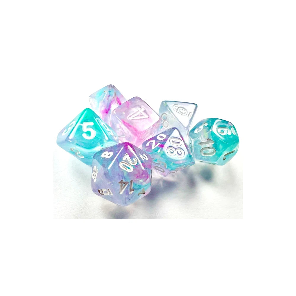 Nebula Mini-polyhedral Wisteria/white 7-die Set