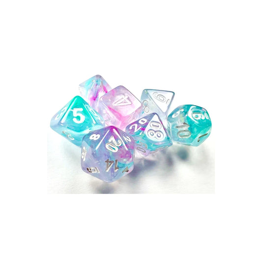 Nebula Mini-polyhedral Wisteria/white 7-die Set