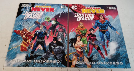 NATHAN NEVER JUSTICE LEAGUE DOPPIO UNIVERSO doppia cover Alfa e Justice Bonelli