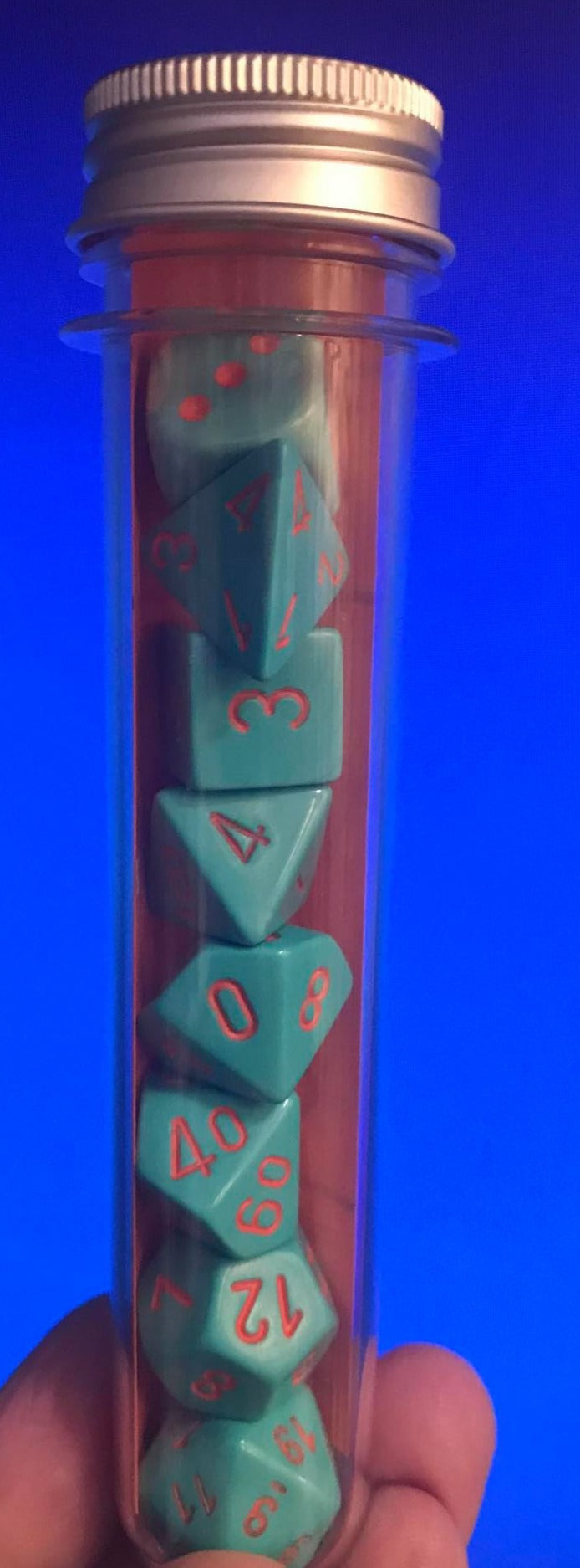 DADI SET – LAB DICE 4 - HEAVY DICE POLYHEDRAL TURQUOISE/ORANGE 7-DADI, CHESSEX, nuvolosofumetti,