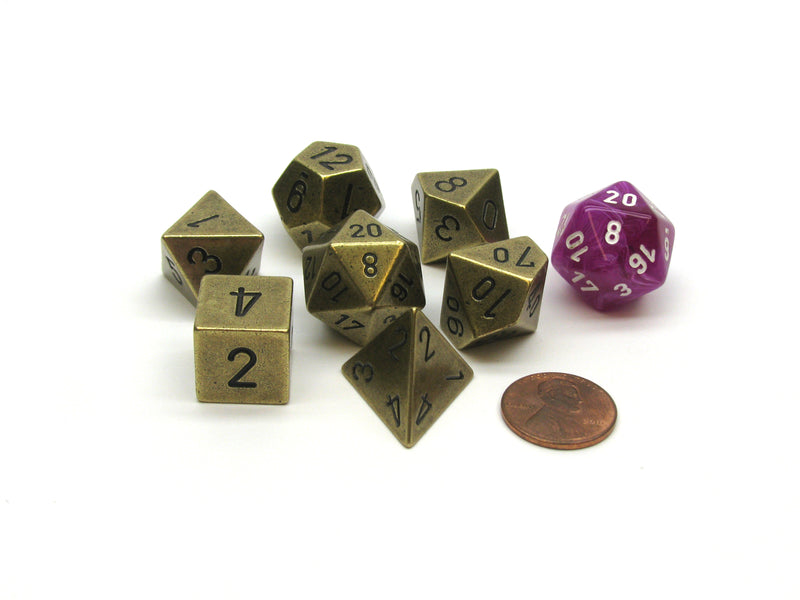 Solid Metal Brass Color Polyhedral 7 Dice Set