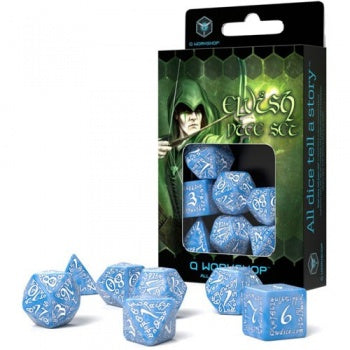 Runic Dice Set Glacier with Pink (7 Pieces), Q-Workshop, nuvolosofumetti,