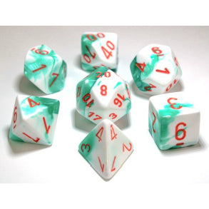 DADI SET - GEMINI POLYHEDRAL MINT GREEN-WHITE/ORANGE 7-DADI SET