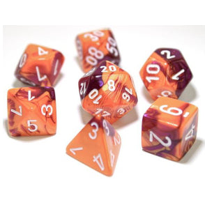 DADI SET - GEMINI POLYHEDRAL ORANGE-PURPLE/WHITE 7-DADI SET