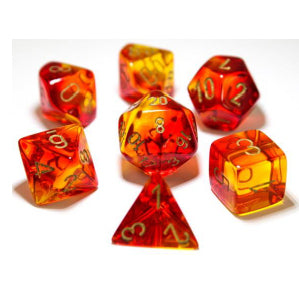 DADI SET - GEMINI POLYHEDRAL RED-YELLOW/GOLD 7-DADI SET, CHESSEX, nuvolosofumetti,