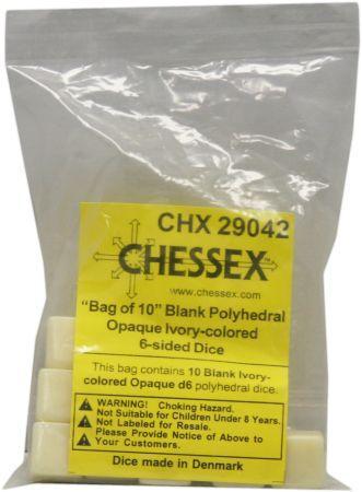 Ivory Blank Dice with No Pips D6 16mm (5/8in) Pack of 10