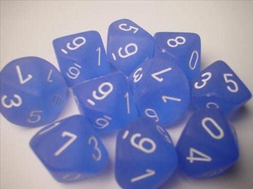 Frosted Blue with White - Ten Sided Die d10 Set (10), CHESSEX, nuvolosofumetti,