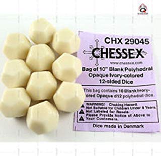 Ivory Blank Dice with No Pips D12 16mm (5/8in) Pack of 10