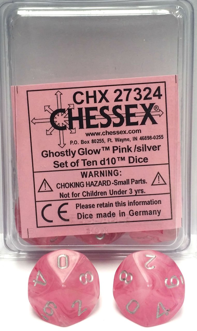 Dice: Ghostly Glow D10 Pink/Silver (10)