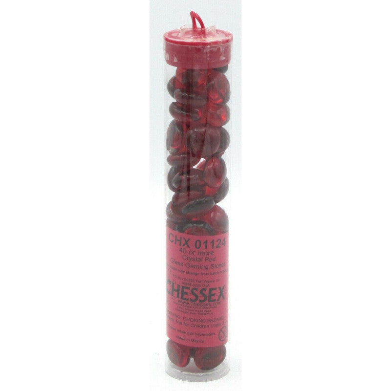 GLASS GAMING STONES TUBE (40+)  Crystal Red