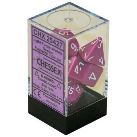 Polyhedral 7-Die Set Opaque Dice (36) - Light Purple / White, CHESSEX, nuvolosofumetti,