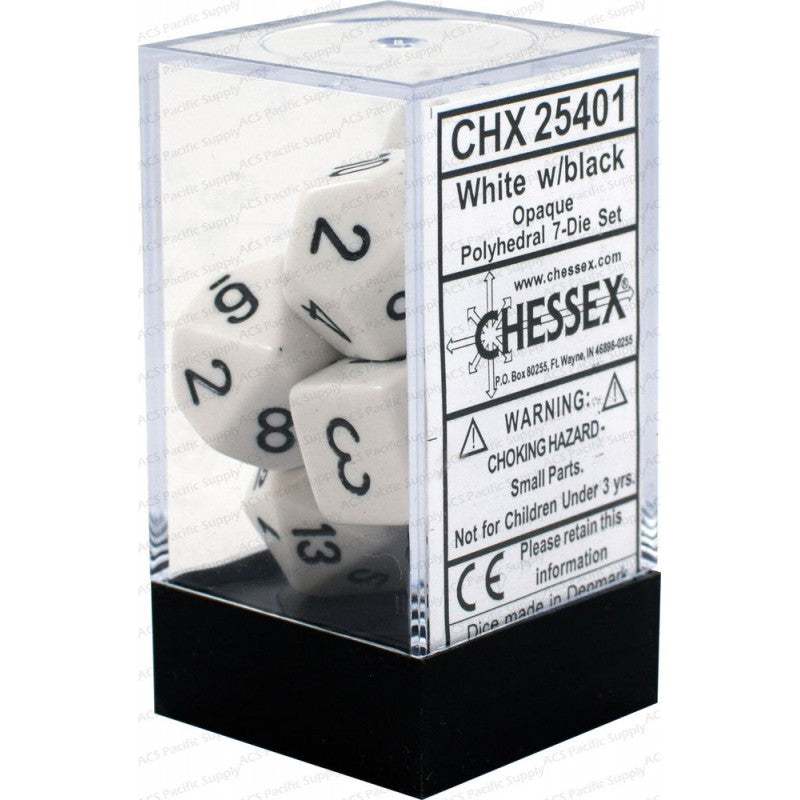 Polyhedral 7-Die Set Opaque Dice (36) - White / Black