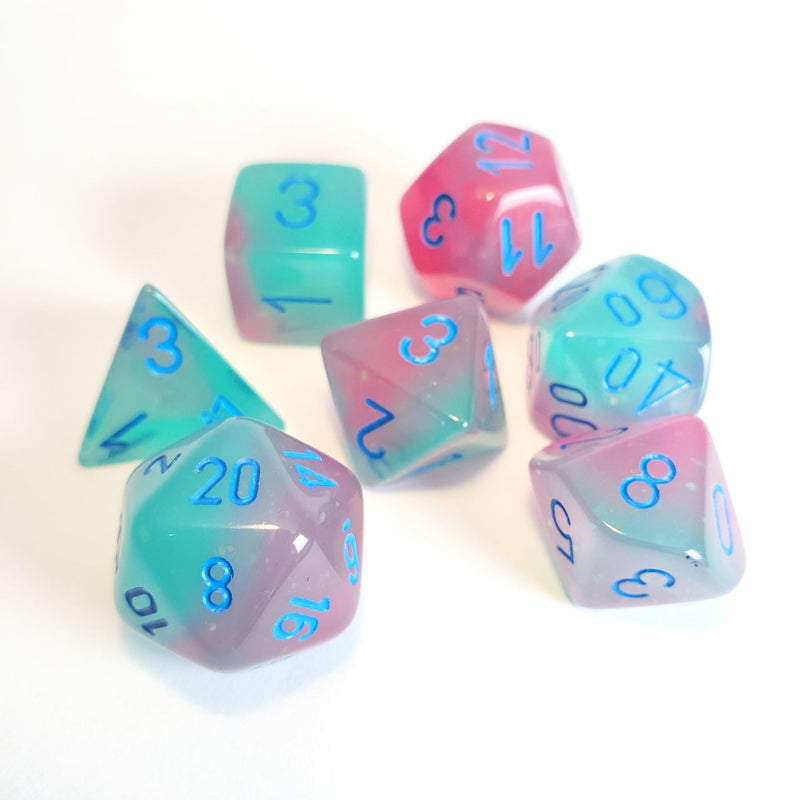 DADI SET  - GEMINI POLYHEDRAL GEL GREEN-PINK/BLUE