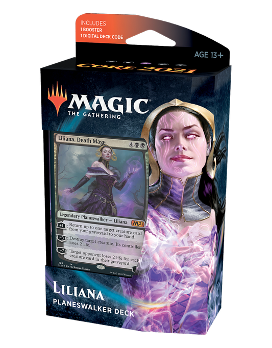 Magic M21 core planeswalker mazzo Liliana, wizard of the coast, nuvolosofumetti,