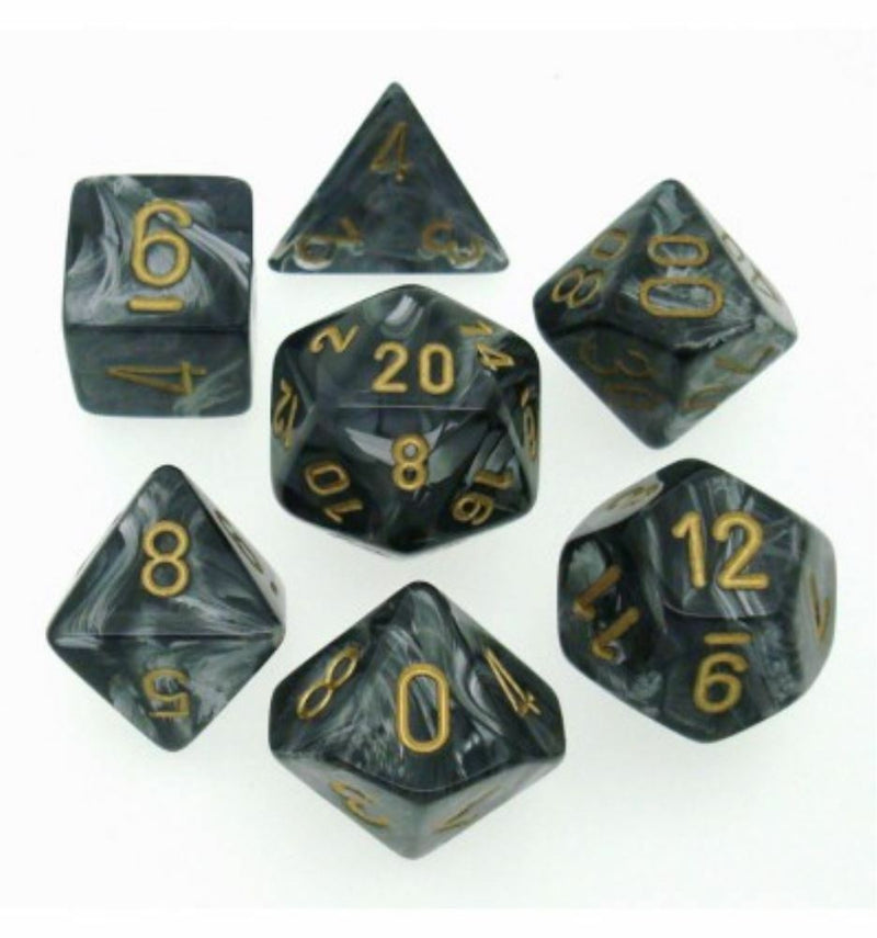 Polyhedral 7 Dice Set Lustrous Black With Gold, CHESSEX, nuvolosofumetti,