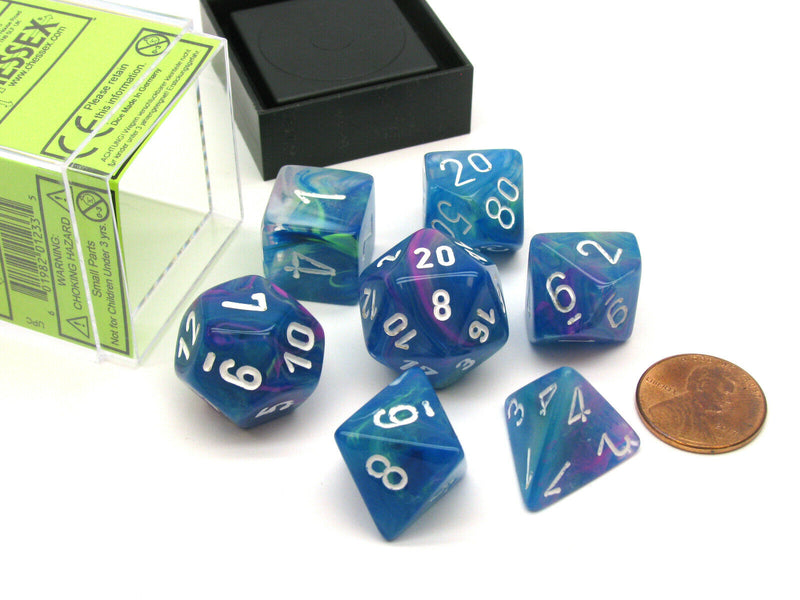 Polyhedral 7-Die Festive Chessex Dice Set - Waterlily with White Numbers, CHESSEX, nuvolosofumetti,