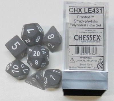 POLYHEDRAL 7-DIE DICE SET: FROSTED: SMOKE AND WHITE