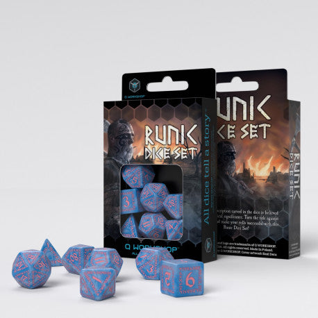 Runic Dice Set  Elvish Glacier & White Dice Set (7 Pieces), Q-Workshop, nuvolosofumetti,